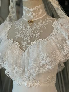 Chiffon Lace Vintage Wedding Dress with Long Sleeves Swamp Wedding, Vintage Wedding Dress 1970s, Lace Vintage Wedding Dress, 80s Wedding Dress, Antique Wedding Gown, Princess Bride Wedding, 80s Wedding, Wedding Dress With Long Sleeves, Victorian Wedding Dress