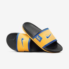 Rep the Bruins all the way down to your feet in these UCLA slides. A cushioned synthetic leather strap features your school’s logo, while an innovative foam midsole makes this slide so comfy, you’ll never want to take it off. Casual Slip-resistant Slides For Training, Nike Sporty Slip-resistant Slides, Casual Synthetic Slides That Are Fade-resistant, Non-slip Slides For Training, Nike Cushioned Slides, Yellow Sporty Non-slip Sandals, Nike Low-top Slides With Cushioned Footbed, Casual Low-top Synthetic Slides For Streetwear, Nike Casual Slides