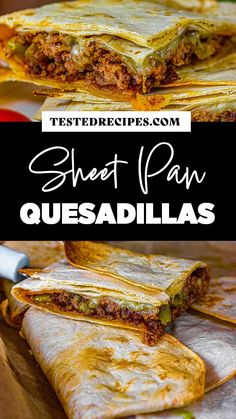 an image of meat quesadillas with text overlay