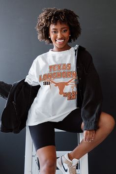 TEXAS LONGHORNS IN THE LEAD OVERSIZED CREWNECK TEE From The Sidelines, Oversized Crewneck, Texas Longhorns, Spring Collection, Game Day, Fashion Games, The Fashion, Texas, Crew Neck