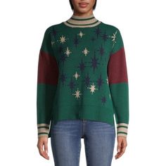 Ring in the season with a cute sweater from EV1! This cozy Starlight Mockneck Sweater brings festive fun to your cool-weather wardrobe with a trendy starlight pattern perfect to sport through the holidays and beyond. Sold exclusively at Walmart. Size: M.  Color: Green.  Gender: female.  Age Group: adult. Mockneck Sweater, Cute Sweater, Ellen Degeneres, Cute Sweaters, Mock Neck Sweater, Mock Neck, Gender Female, Christmas Sweaters, Age Group