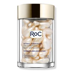 Retinol Correxion Line Smoothing Night Capsules - RTNL CRXN LN SMTHNG NGT SRM CPSLSBenefitsMade with pure RoC Retinol + a Bio-Derived antioxidantRoC's serum is sealed tight in a capsule for optimal Retinol freshness and potencyEach capsule is designed to rival prescription skincare without the irritation; 100% of testers had 0% irritationDermatologist testedEach vegetal-based capsule is 100% BiodegradableClinically ProvenFeaturesPure RoC RetinolAntioxidantsFragrance-freeResearch ResultsIN 1 NIGH Roc Retinol Correxion, Roc Retinol, Anti Wrinkle Treatments, Anti Aging Wrinkles, Night Serum, Retinol Serum, Deep Wrinkles, Smoother Skin, Skin Care Treatments