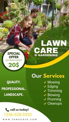 a flyer for lawn care and gardening