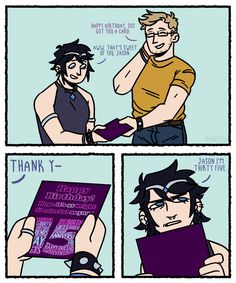 two comics with one showing the same person holding a book and another saying that they are not