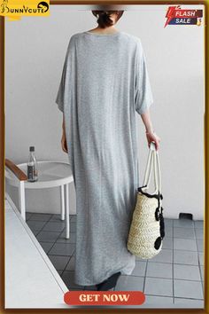 Diy O Neck Baggy Cotton Quilting Clothes Outfits Gray Long Dresses Diy O, Grey Long Dress, Muumuu Dress, Mumu Dress, Loose Maxi Dress, Lantern Sleeve Dress, Sleeveless Short Dress, Loose Fitting Dresses, Clothes Outfits