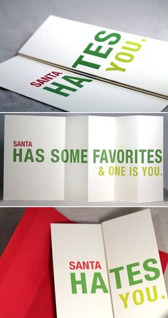 two folded cards with the words santa has some favorites and one is you