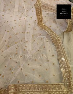 "Handmade Bridal White Embellished Saree with the beautiful Border. Paired with a matching blouse. The Sari has a beautiful floral motif with hand embellishments. Blouse length can be made according to your measurements, it can be short or long. Veil is not included..The border will be similar to the saree as its customised saree. There will be slight variations in the design and handwork because it's a custom made and handmade product. Everytime handwork comes differently.  Saree is custom-made. Any kind of variation in the neckline and blouse can be done. Once you will order I will send you a measurement sheet which you need to fill out. Alternatively, you could just choose an age group in which case I would use the standard measurement for that age. Please allow 4-6 weeks for the order Pakistan Lehenga, Indian Fashion Lehenga, Lehenga Latest, Fashion Lehenga, Embellished Saree, Lehenga Indian, Lehenga Bridesmaid, Pure Georgette Sarees, Bridesmaid Saree