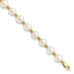 14k Yellow Gold Yellow Gold Pearl Bracelet Gold Pearl Bracelet, Cultured Pearl Bracelet, White Pearl Bracelet, Cultured Stone, Fine Jewelry Bracelets, Yellow Gold Bracelet, Pearl Types, Freshwater Cultured Pearls, Jewelry For Her