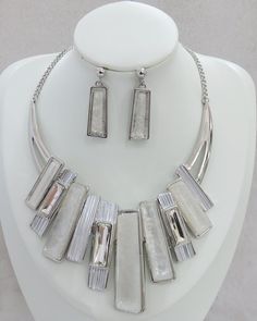 Icy Gray Rectangles on Silver Chain with Clear Rectangular Rhinestones Icy Gray Rectangular Drop Stud Earrings 2.5 Inch Extender Chain Trendy Metal Rectangular Pendant Jewelry, Elegant Rectangular Metal Jewelry, Trendy Silver Rectangular Necklaces, Trendy Rectangular Metal Jewelry, Trendy Silver Rectangular Necklace, Silver Rectangular Pendant For Party, Rectangular Metal Jewelry For Parties, Modern Rectangular Jewelry For Party, Trendy Silver Square Jewelry