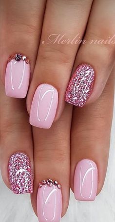 Glitter Gel Nails, Fancy Nails, Chic Nails, Short Acrylic Nails, Nail Arts