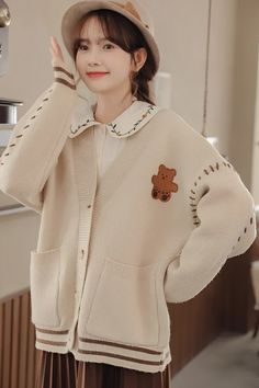 Stitching Details, Overall Dress, Sweater Blouse, Cardigan Jacket, Autumn Summer, Aesthetic Girl, Oversized Fits, Sweaters & Cardigans, Fall Outfits