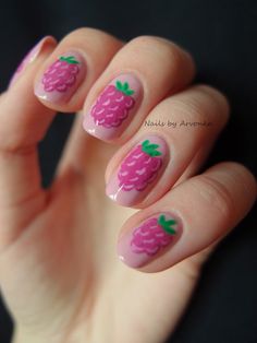 Raspberries Raspberry Nails, Nails Fruit, Snoopy Nails, Fruit Nail, Fruit Nail Art, Paws And Claws, Get Nails, Summer Nails Colors, Cute Nail Art