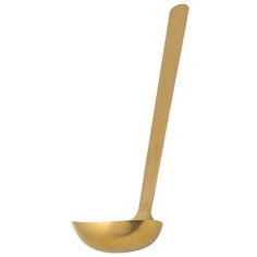 a gold spoon with a long handle on a white background