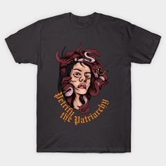 a t - shirt with an image of a woman's face and snakes on it