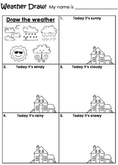 an english language worksheet with pictures of houses and clouds in the sky, which are