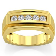 High quality men's ring features five round brilliant cut genuine natural diamonds. All diamonds are channel set in solid high polished medium weight 14k yellow gold mounting with brushed accents. Anniversary Bands, Yellow Diamond, Diamond Clarity, Colored Diamonds, Diamond Jewelry, Natural Diamonds, Diamond Cuts, Shoe Jewelry, Rings For Men