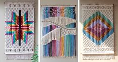 three different types of wall hangings made out of crochet