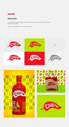 an advertisement for chili sauce is shown in red and green colors, with the word chilli on it