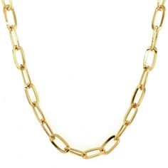 Chain Link Necklace Yellow Gold Plated 18" Length Link Size: 16MM X 8MM 1MM Thick Minimalist Gold Oval Link Chain Necklace, Minimalist Gold Chain Necklace With Oval Links, Trendy Yellow Gold Link Chain Necklace, Trendy Yellow Gold Necklaces With Rectangular Links, Trendy Yellow Gold Necklace With Rectangular Links, Modern 14k Gold Chain Necklace, Trendy Oval Link Cable Chain Necklace, Chic Formal Chain Necklace With Oval Links, Modern 14k Gold Chain Link Necklace