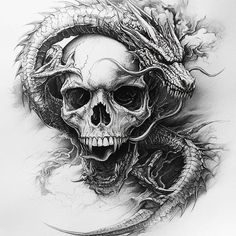 Dragon Tattoos For Men Tattoo Artwork Set Skull Art Tattoo, Skull Art Drawing, Skulls Drawing, Dark Art Tattoo, Skull Tattoo Design, Skull Artwork, Skull Tattoos, A Skull, Tattoo Design Drawings