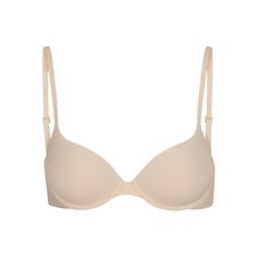 You’ll look and feel so good in our reinvented, buttery-soft t-shirt push-up bra. This innovative style offers a sexy, supportive lift with its light push-up foam pads and flexible, ultra-comfortable underwire. Features 360 stretch to fit in between sizes, adjustable straps, and hook and eye back closure. Fits true to your SKIMS bra size. | SKIMS Push-Up Bra | Light Neutral | Fits Everybody High Neck Bra, Everyday Bra, Sand Color