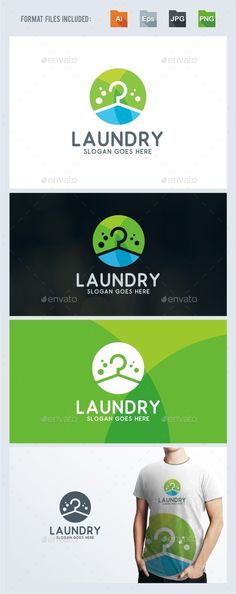 the logo for laundry company is shown in three different colors and font styles, including green,