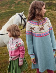 Minnie Fair Isle Sweater Dress - Seamist Marl Horses | Boden US Fair Isle Sweater Dress, Fair Isle Jumper, A Bug, Maxi Jersey Dress, Autumn Outfits, Fair Isle Sweater, Satin Maxi Dress, Midi Shirt Dress, Cardigan Top