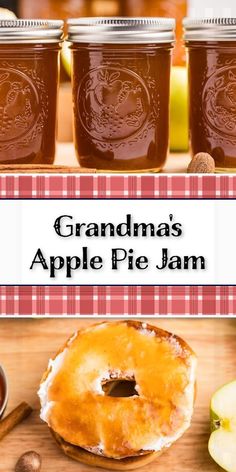 grandma's apple pie jam recipe with apples in the background