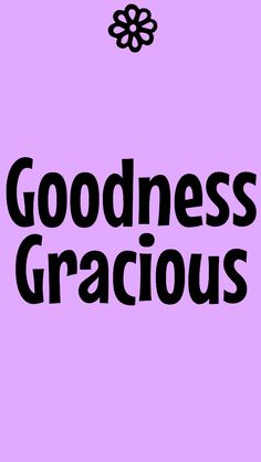 the words goodness gracious are in black on a purple background