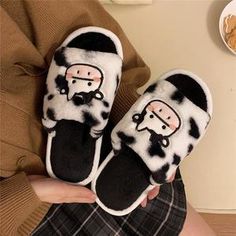 SoothingPlushies on Storenvy Slippers Funny, Smiley Face Slippers, Cow Slippers, Woman Cartoon, Funny Shoes, Cute Smiley Face, White Teddy Bear, Fashion Kawaii, Cartoon House