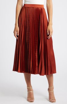 Flowy pleats add visual intrigue to a versatile skirt fashioned in a midi length for timeless appeal. 32" length (size Medium) Lined 95% polyester, 5% elastane Dry clean Imported Astr The Label, Pleated Midi Skirt, Nordstrom Store, Fabric Gifts, Free Fabric, Anniversary Sale, Skirt Fashion, The Label, Midi Length