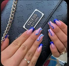 Blue Nail Ideas Coffin, Blue Nails Ideas Coffin, Nail Inspo Trendy Blue, Blue Nail Ideas Acrylic, Royal Blue Nails Designs Short, Blue Coffin Nail Ideas, Short Blue Acrylic Nails, Blue Trendy Nails, Trendy Holiday Nails