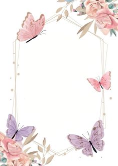 a floral frame with butterflies and flowers