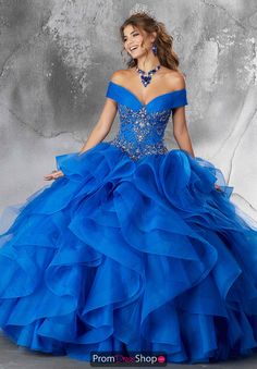 Vizcaya Dress 89188 | PromDressShop.com Quinceanera Dress With Fitted Organza Bodice, Ruffled Organza Quinceanera Dress, Sweetheart Neckline Organza Quinceanera Dress For Prom Season, Blue Ruffled Dress For Debutante Ball, Elegant Organza Quinceanera Dress, Blue Fitted Ball Gown For Quinceanera, Blue Fitted Quinceanera Ball Gown, Royal Blue Quinceanera Gown, Royal Ball Gown Quinceanera Dress