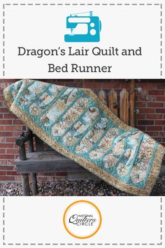 the dragon's tail quilt and bed runner pattern is shown on a bench next to a brick wall