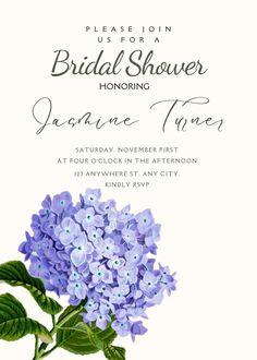 the bridal shower is decorated with blue flowers