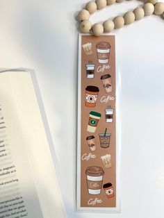 a bookmark with coffee images on it