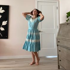 Charming Vintage Blue Gingham Patio Dress With Puffed Sleeves And Matching Belt. Perfect Condition. No Tags, Fits Like A 2-4. Dress With Puffed Sleeves, Patio Dress, Blue Gingham, Puffed Sleeves, Gingham, Puff Sleeve, Colorful Dresses, Color Blue, Size 4