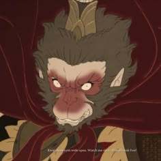 an evil looking monkey wearing a red cape