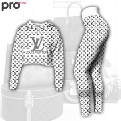 Contact us: contact@profxnz.com if you need assistance - Product information: Louis vuitton grey logo black white luxury brand clothes premium leggings and crop top set for women Croptop Hoodie Legging SetEach pair of leggings is constructed with 82% polyester, 18% spandex blend.Each all-over printed hoodie is constructed from a premium polyester blend that is ultra-soft and incredibly comfortable.Premium fabric offers unmatched comfort and breathability while remaining strong and durable for ev White Crop Hoodie, Louis Vuitton Hoodie, Cute Outfits With Leggings, Hoodie Pants, Crop Top Set, Louis Vuitton Black, Crop Top Hoodie, Brand Clothes, Black Luxury