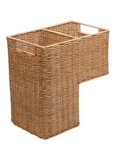 a large wicker basket with one section cut out and the other half closed up