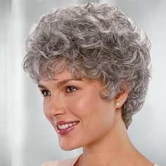 Short Gray Wigs, Sassy Short Haircuts, Gray Wigs, Pixie Cut Short, Wigs For White Women, Short Permed Hair, Short Curly Hairstyles For Women, Short Sassy Haircuts, Short Silver Hair