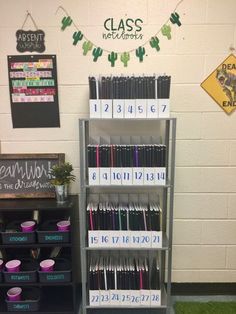 a shelf filled with lots of books in front of a white wall and green carpet