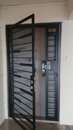 an open door with metal bars on it