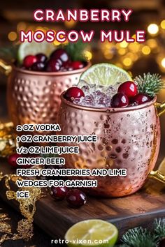 two glasses filled with cranberry moscow mule