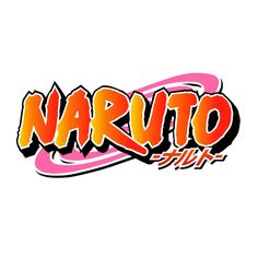 the word naruto written in graffiti style on a white background with orange and pink colors