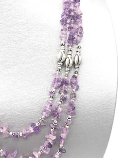 Three-strand Amethyst Beaded Necklace - Etsy Silver Beaded Gemstones For Jewelry Making, Amethyst Jewelry With Silver Beads, Silver Jewelry With Amethyst Gemstone Beads, Silver Amethyst Gemstone Beads Jewelry, Silver Amethyst Jewelry With Gemstone Beads, Purple Sterling Silver Jewelry With Polished Beads, Purple Amethyst Jewelry With Silver Beads, Amethyst Jewelry With Silver Round Beads, Silver Amethyst Jewelry With Polished Beads