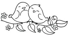 two birds sitting on top of each other with flowers in their beaks coloring page