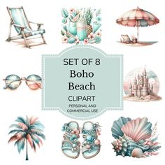 the set of 8 boho beach clipart