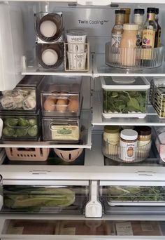 an open refrigerator filled with lots of food